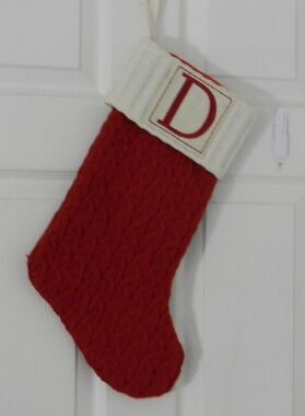 Christmas stocking red cable knit "D" monogram Kohl's 18"